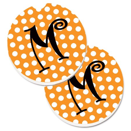 Carolines Treasures Monogram Initial M Orange Polkadots  Cup Holder Car Coaster, PK2 CJ1033-MCARC